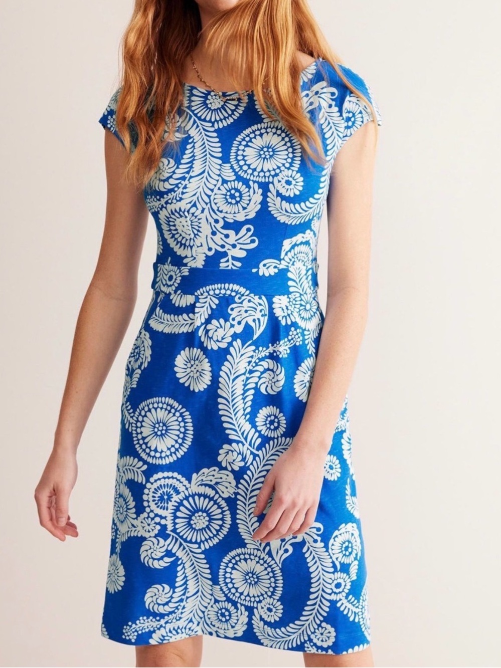 Boden Size 6R Blue White Cotton Florrie Jersey Knit Mini Dress Casual Pockets